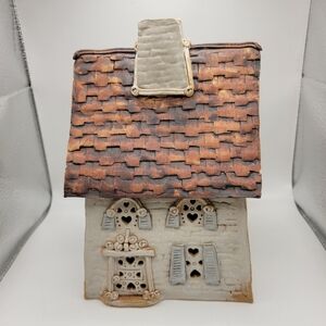 Vintage WINDY MEADOWS POTTERY Tealite Candle Cottage 9" Tall Marked